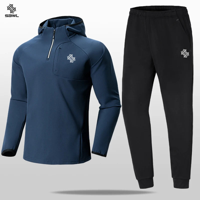 Men's warm long-sleeve sports set - For indoor and outdoor fitness, running, and casual wear in autumn, spring and winter.
